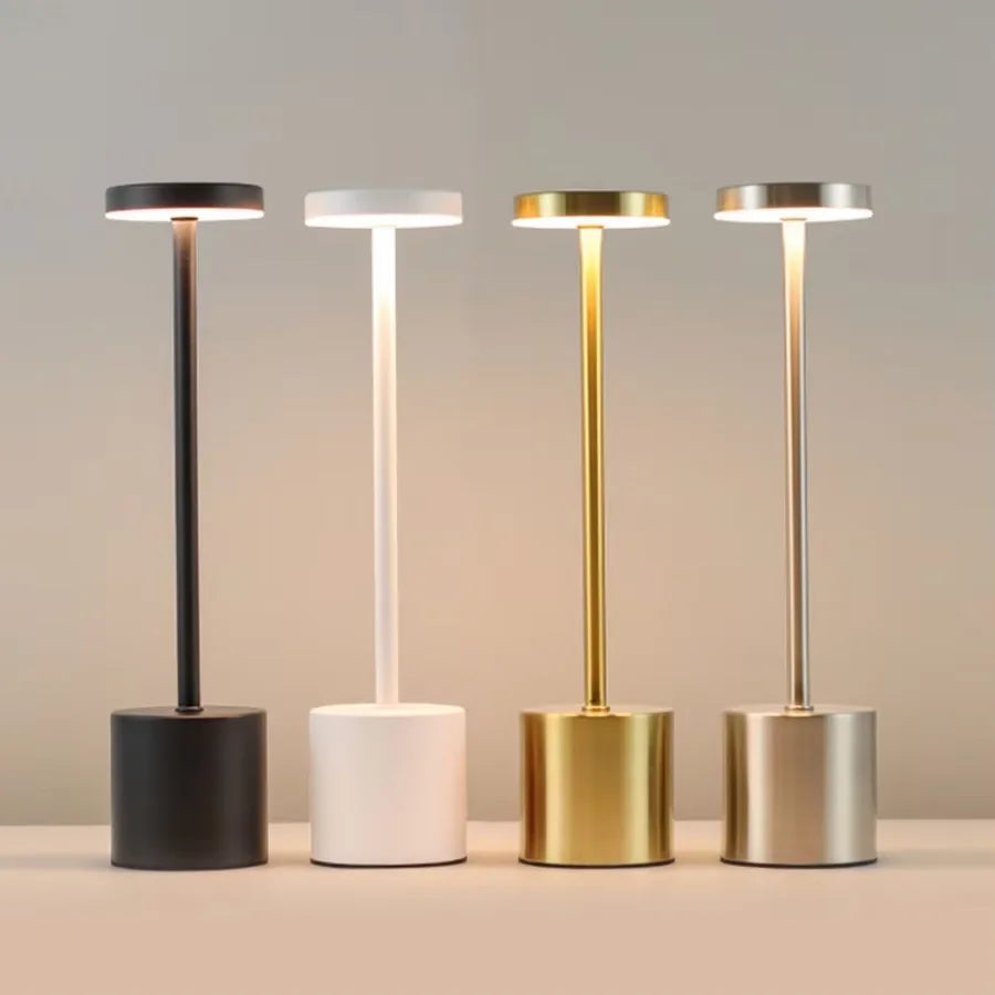 Simple LED Metal Table Lamp Rechargeable Touch Desk Lamp 3 Colors Adjustable Bedside Creative Ambient Light Bar Room Decor Light