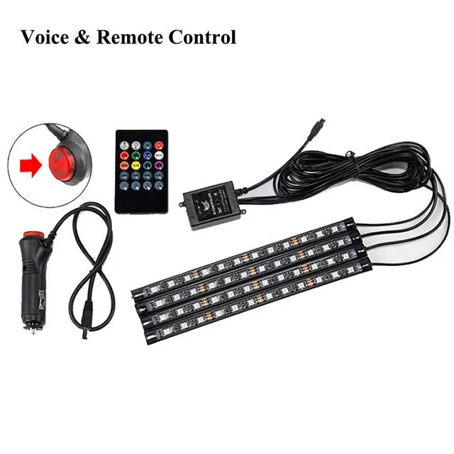 Neon LED Car Interior Ambient Foot Strip Light Kit Accessories RGB Backlight Remote App Music Control Auto Decorative Lamp