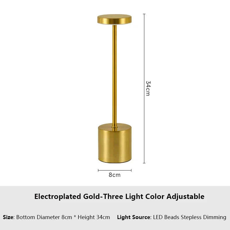 Simple LED Metal Table Lamp Rechargeable Touch Desk Lamp 3 Colors Adjustable Bedside Creative Ambient Light Bar Room Decor Light