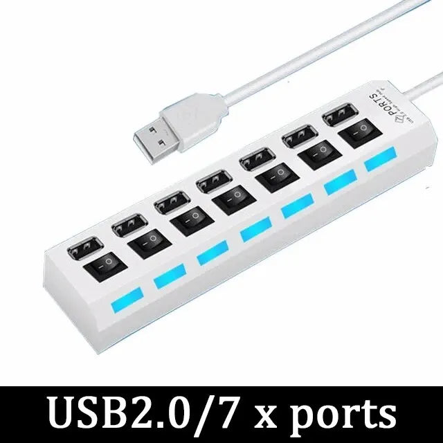 High Speed Usb Hub 2.0 Adapter Expander Multi Usb Splitter Multiple Extender Led Switch Lamp For Pc Laptop 4 Ports 7 Ports