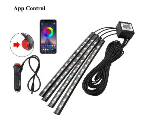 Neon LED Car Interior Ambient Foot Strip Light Kit Accessories RGB Backlight Remote App Music Control Auto Decorative Lamp