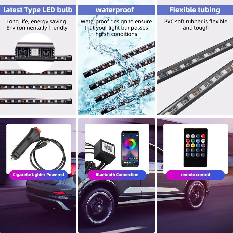Neon LED Car Interior Ambient Foot Strip Light Kit Accessories RGB Backlight Remote App Music Control Auto Decorative Lamp