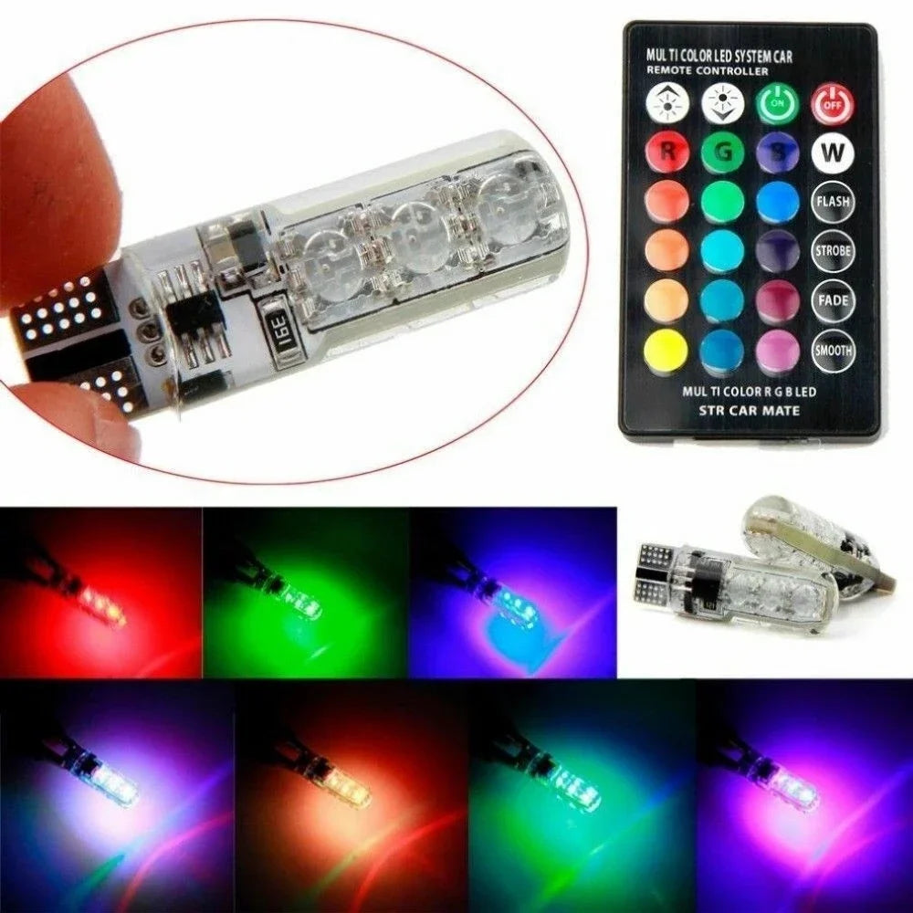 1set W5W T10 LED Bulbs 12SMD 5050 RGB With Remote Controller Flash Reading Wedge Light Clearance Lights CANbus 194 168 12v
