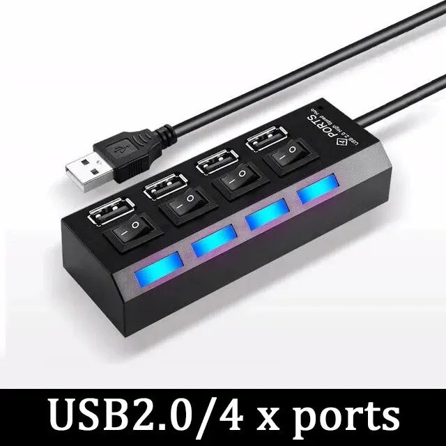 High Speed Usb Hub 2.0 Adapter Expander Multi Usb Splitter Multiple Extender Led Switch Lamp For Pc Laptop 4 Ports 7 Ports